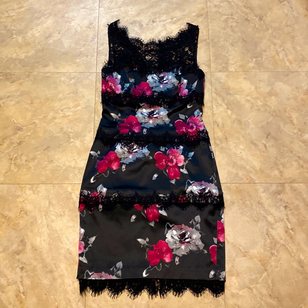 White House Black Market Black Floral Lace Sheath Dress